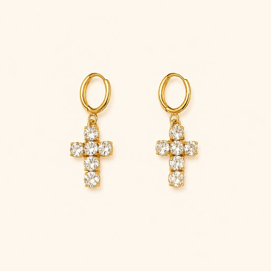 Radiant Cross Huggie Earrings