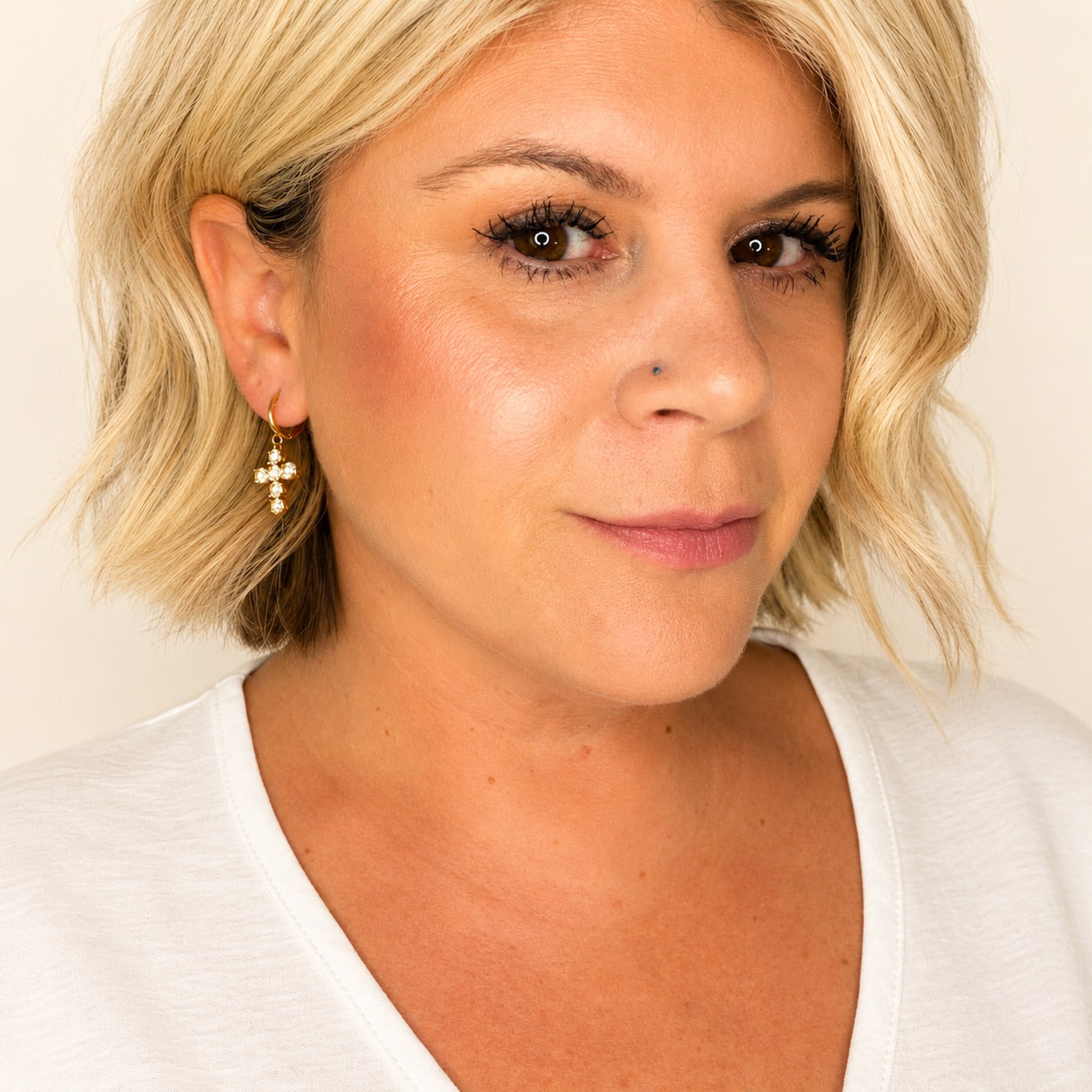 Radiant Cross Huggie Earrings